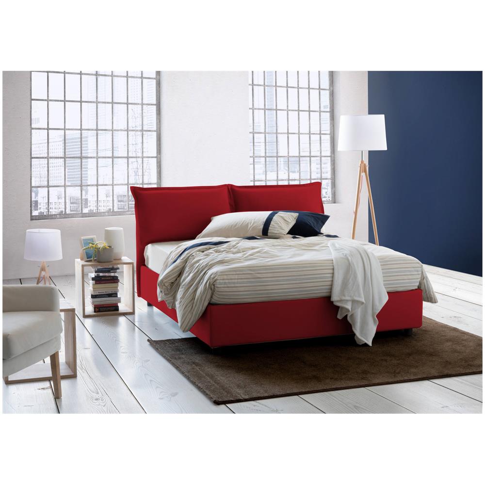 Letto Matrimoniale Agnese, Letto Contenitore Con Rivestimento In Tessuto, 100% Made In Italy, Apertura Frontale, Adatto Per Materasso Cm 140x190, Rosso - Foto 1