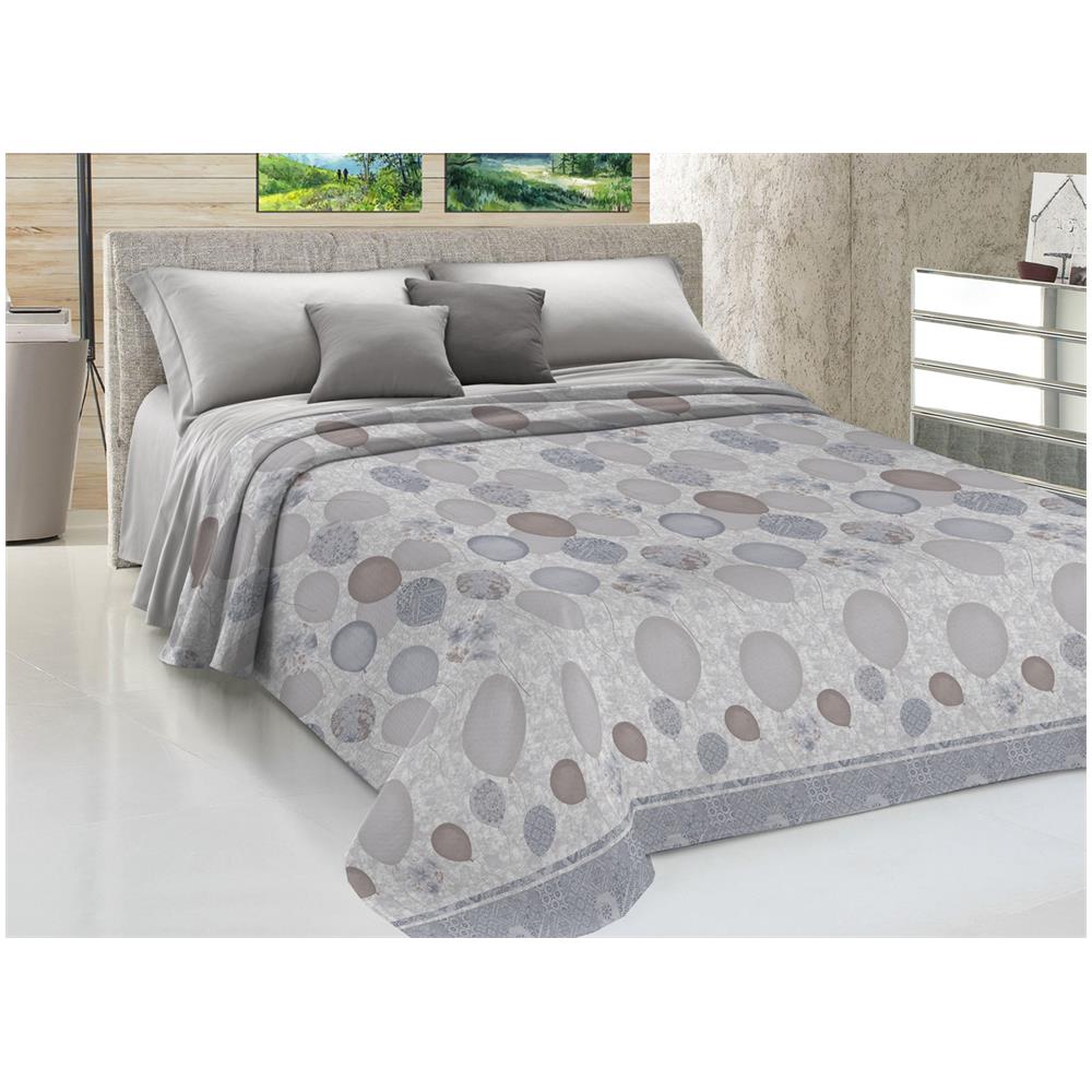 Copriletto Piquet Primavera Estate 100% Cotone Disegno Palloncini Matrimoniale Grigio - Foto 1
