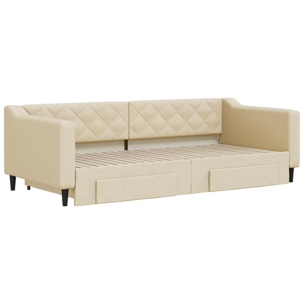 Divano Letto Estraibile Con Cassetti Crema 90x200 Cm In Tessuto - Foto 2