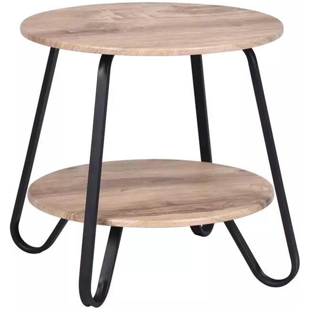 Tavolino Tavolo Moderno Design Rotondo Struttura Nera Piano Tortora Salvaspazio - Foto 1
