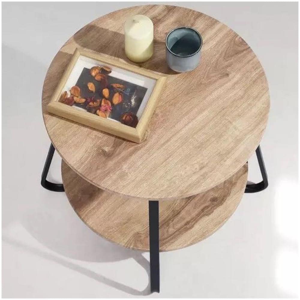 Tavolino Tavolo Moderno Design Rotondo Struttura Nera Piano Tortora Salvaspazio - Foto 2