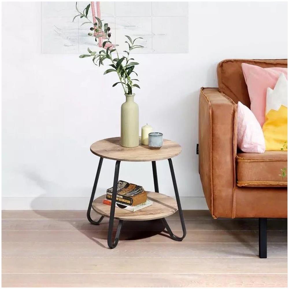 Tavolino Tavolo Moderno Design Rotondo Struttura Nera Piano Tortora Salvaspazio - Foto 5