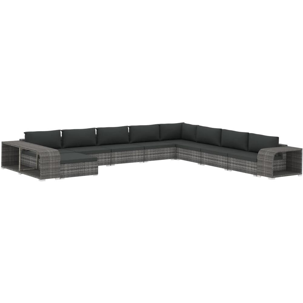 Set Divani Da Giardino 11 Pz Con Cuscini In Polyrattan Grigio - Foto 2