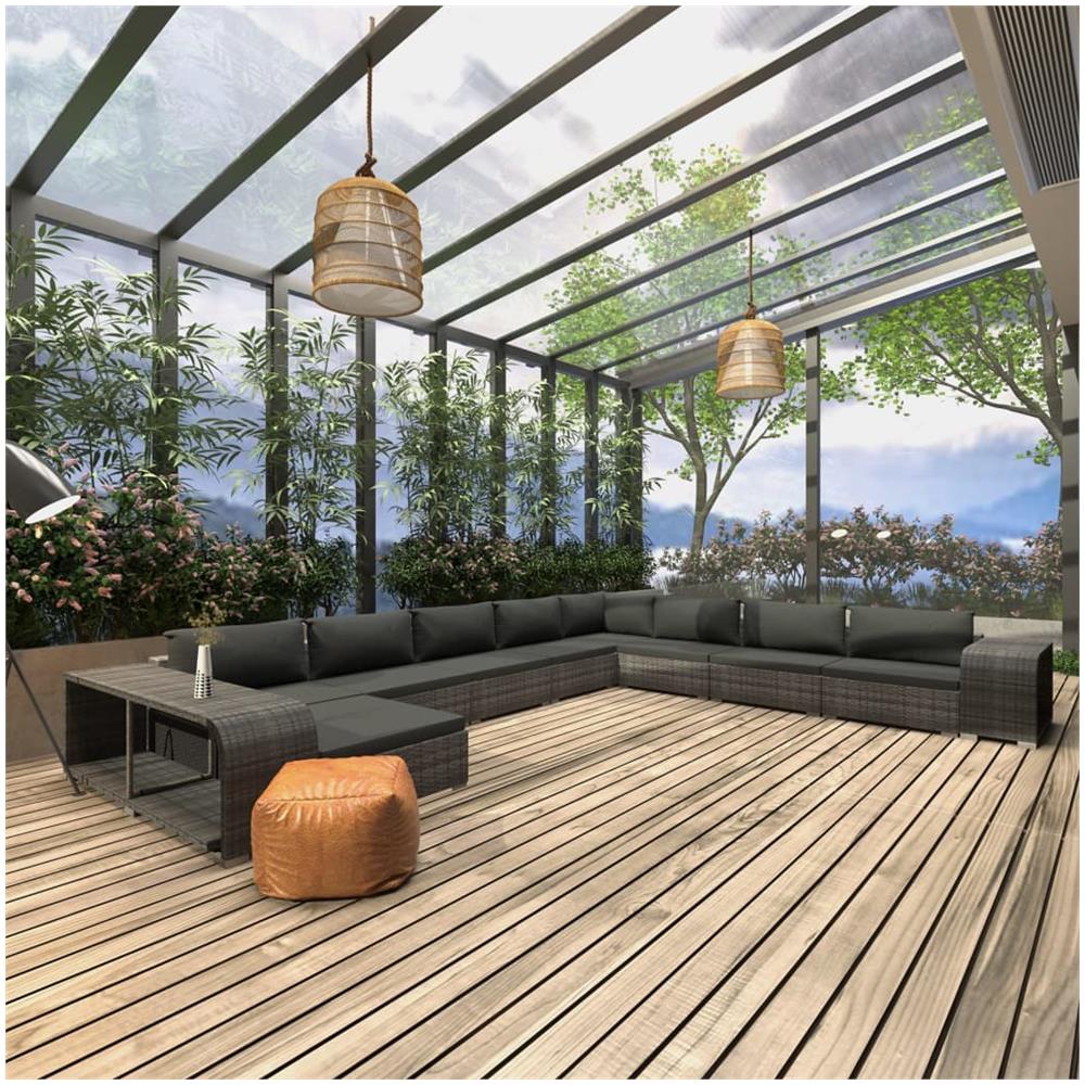 Set Divani Da Giardino 11 Pz Con Cuscini In Polyrattan Grigio - Foto 1