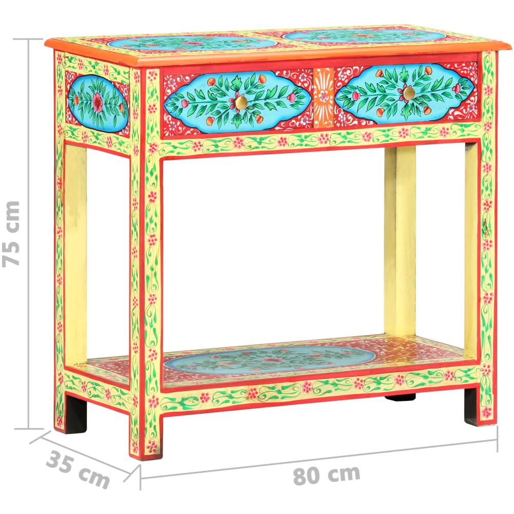 Tavolo Consolle Dipinto A Mano 80x35x75 Cm In Legno Di Mango - Foto 8