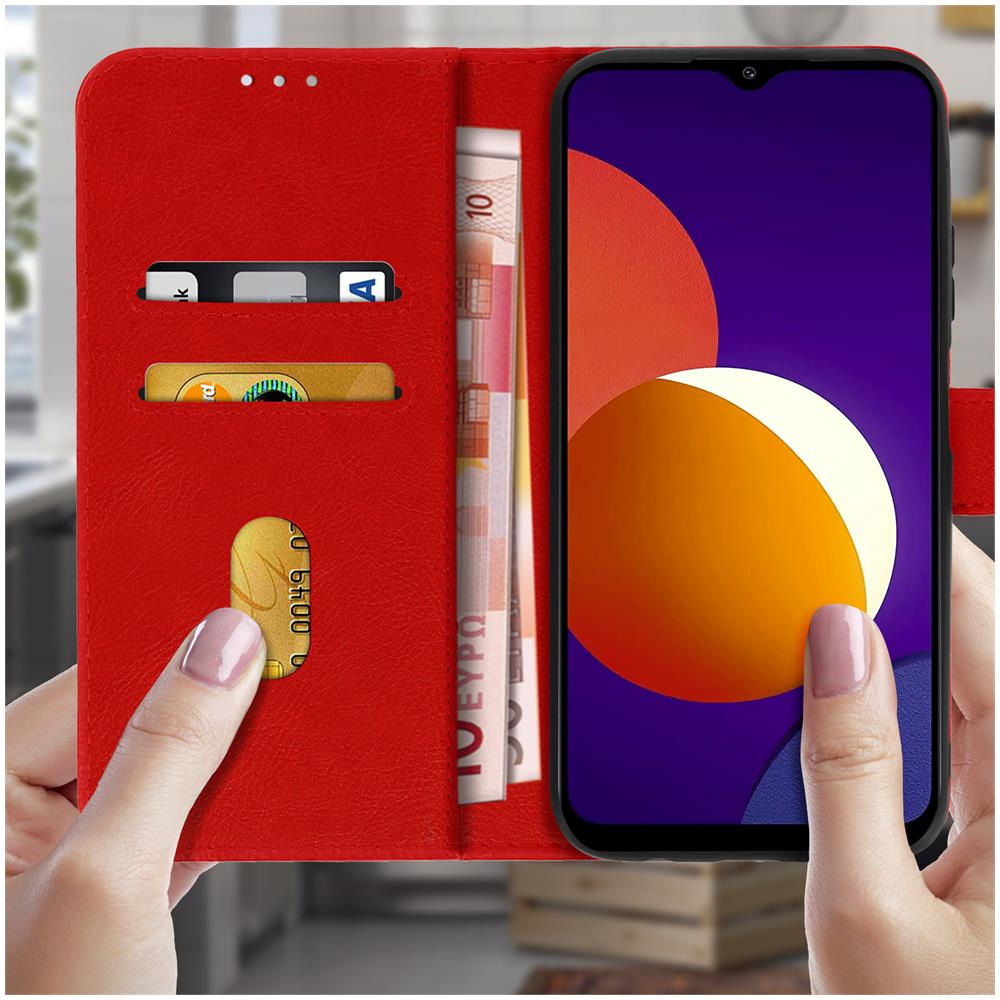 Custodia Samsung Galaxy M12 Protezione Con Portacarte Funzione Supporto Rossa - Foto 2