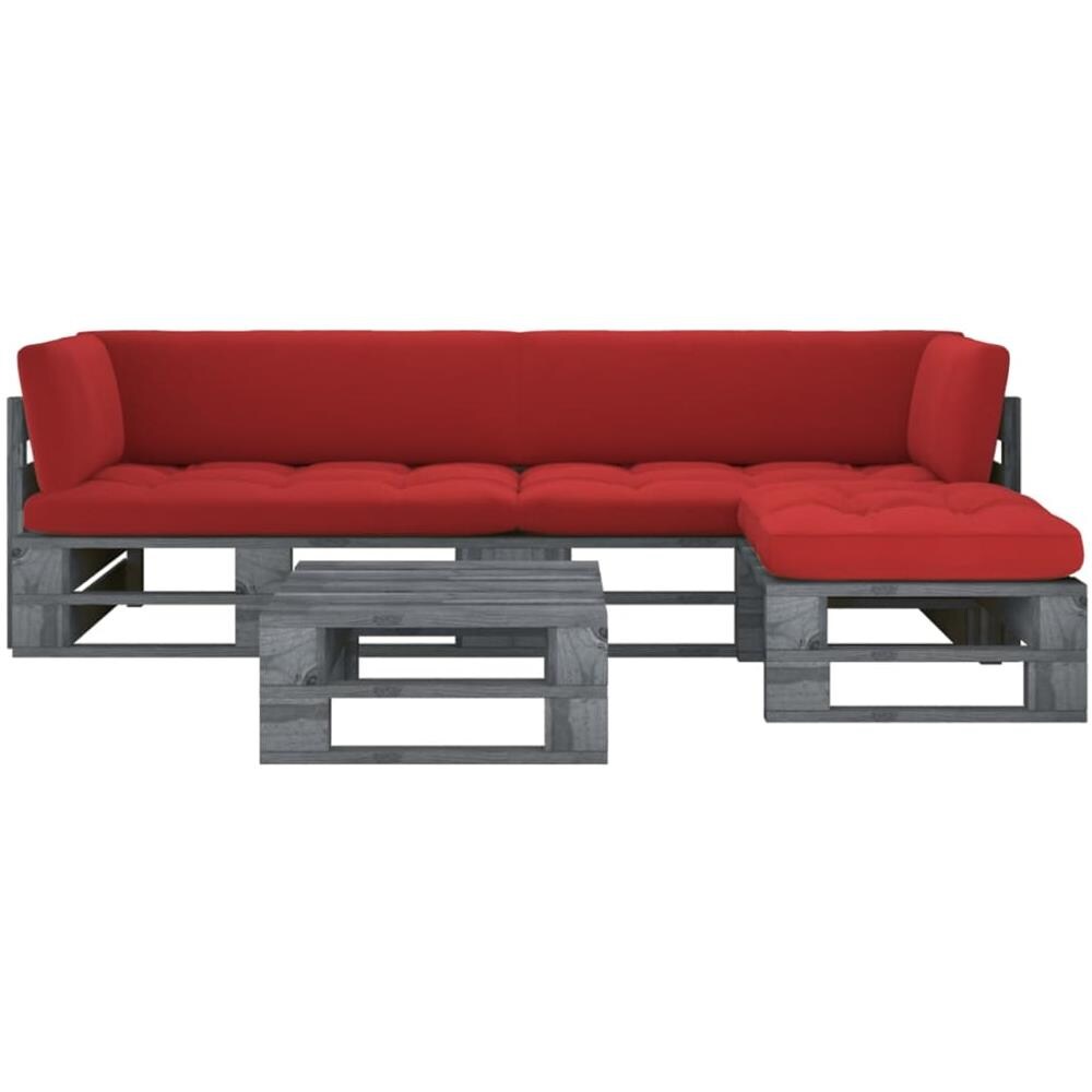 Set Divani a Pallet e Cuscini 4 pz in Pino Impregnato Grigio - Foto 1