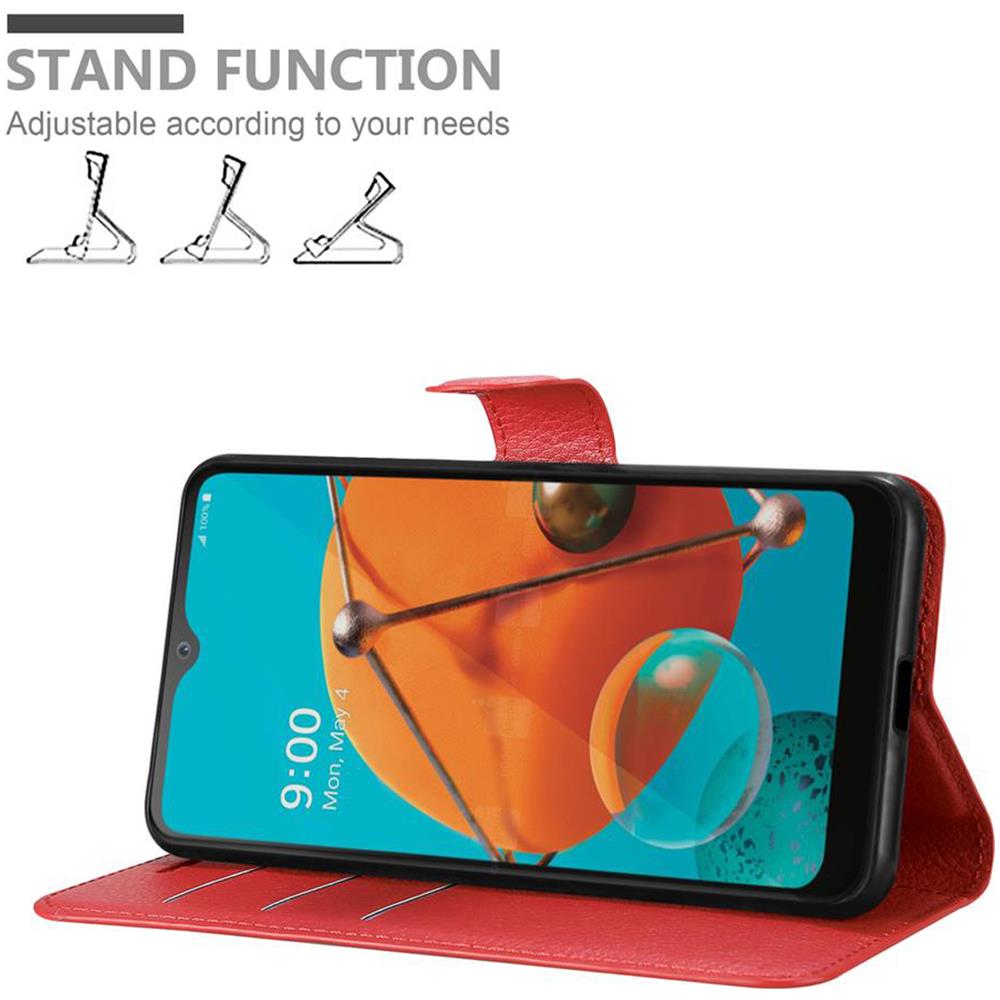 Custodia Compatibile Con Lg Kq51 In Rosso Carminio - Coperchio Protettiva Con Chiusura Magnetica, Funzione Stand E Tasca Per Le Carte - Foto 2