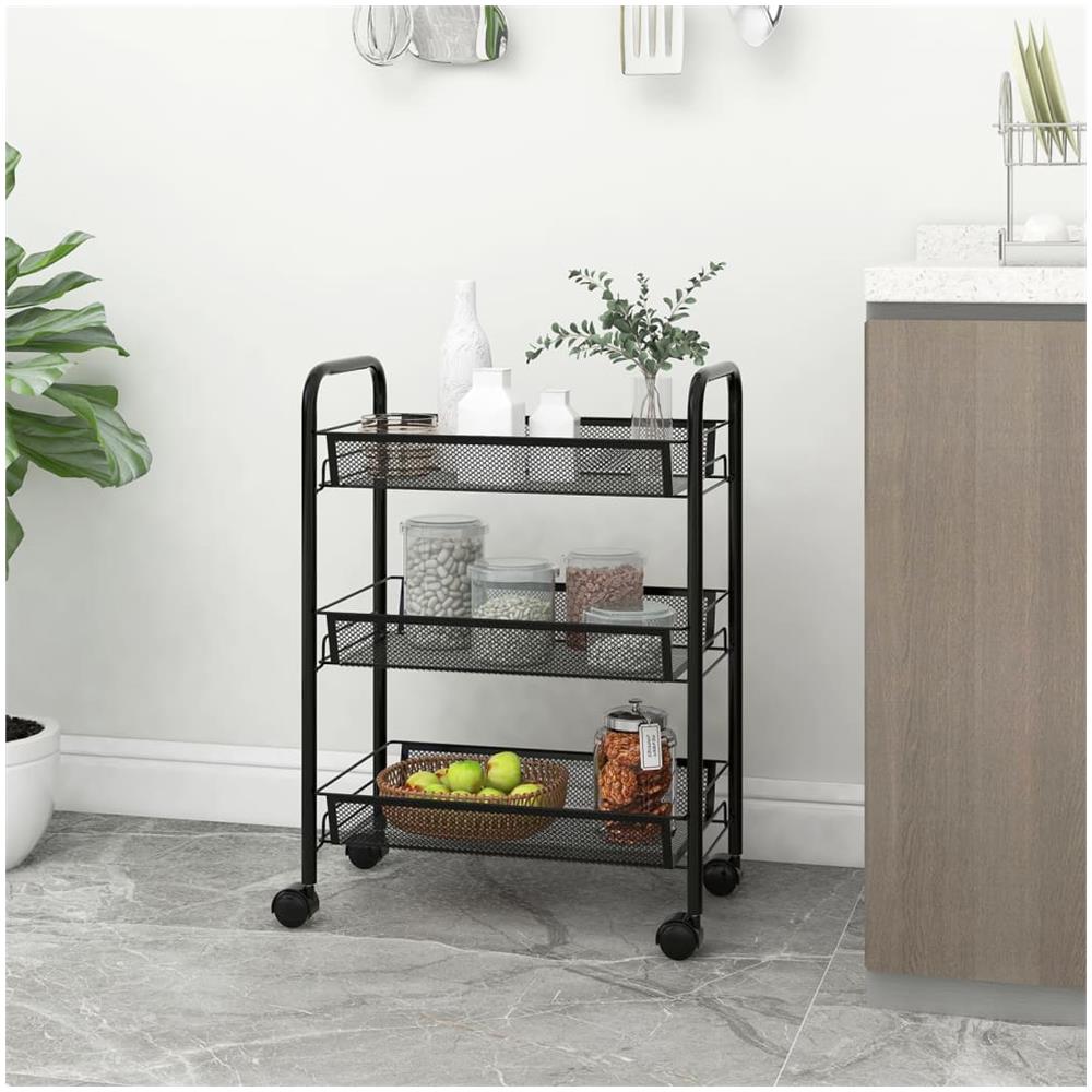 Carrello Da Cucina Con 3 Ripiani Nero 46x26x64 Cm In Ferro - Foto 1