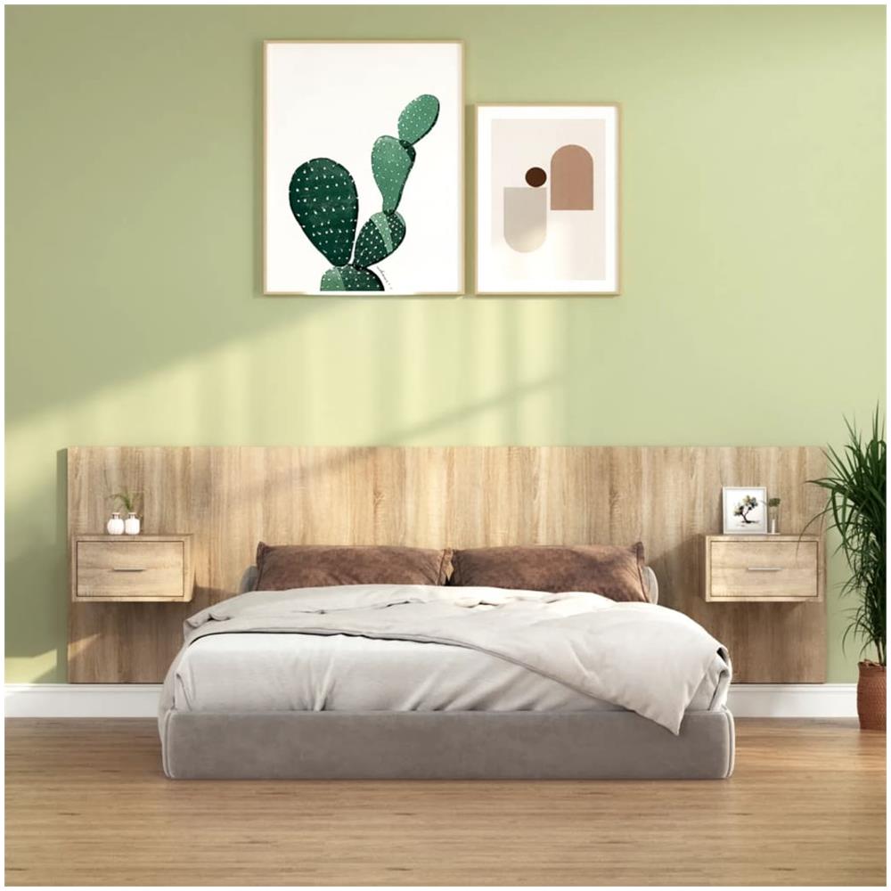 Testiera Letto Con Comodini In Legno Multistrato Rovere Sonoma - Foto 1