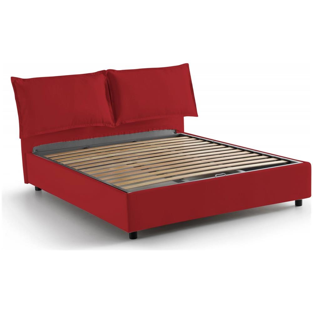 Letto Matrimoniale Silvia, Letto Contenitore Con Rivestimento In Tessuto, 100% Made In Italy, Apertura Frontale, Con Materasso Cm 140x190 Incluso, Rosso - Foto 4
