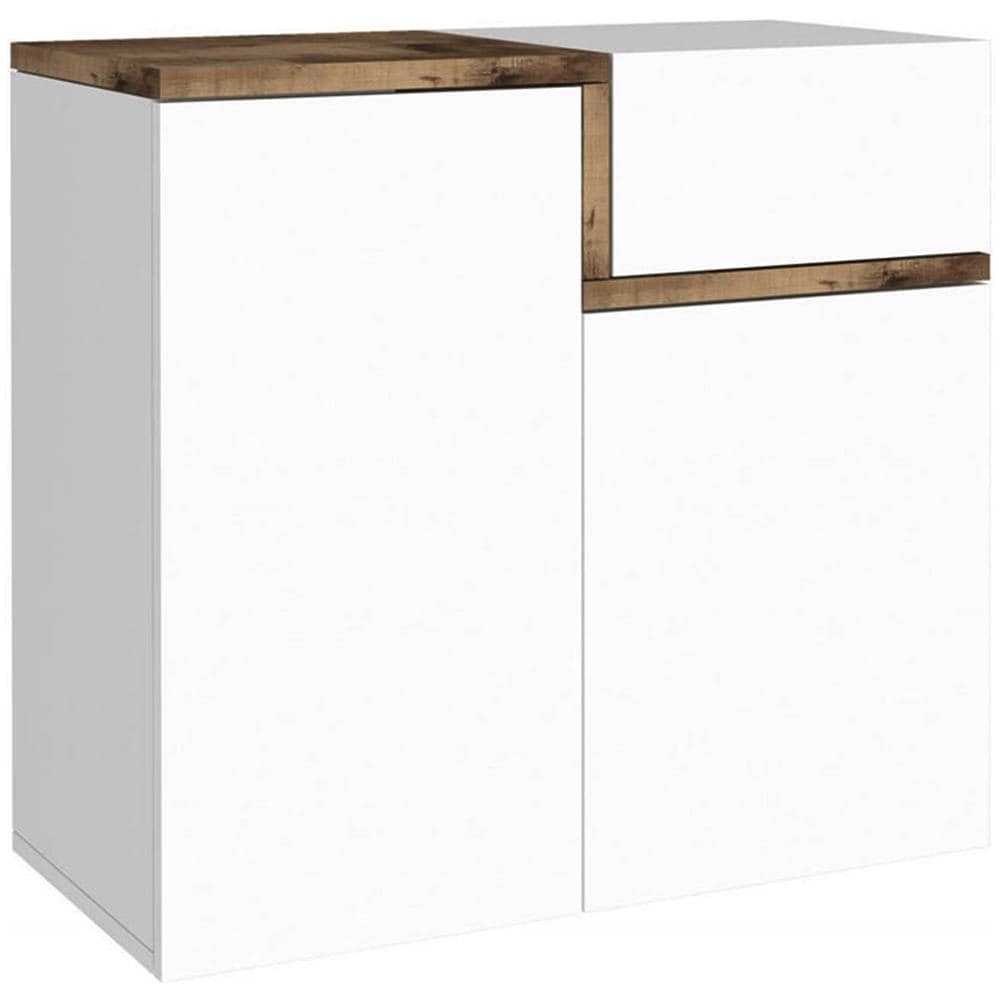 Scarpiera Ryan, Mobile Multiuso A 2 Ante E 1 Anta A Ribalta, Portascarpe Da Ingresso, 100% Made In Italy, Cm 80x40h80, Bianco Lucido E Acero - Foto 2