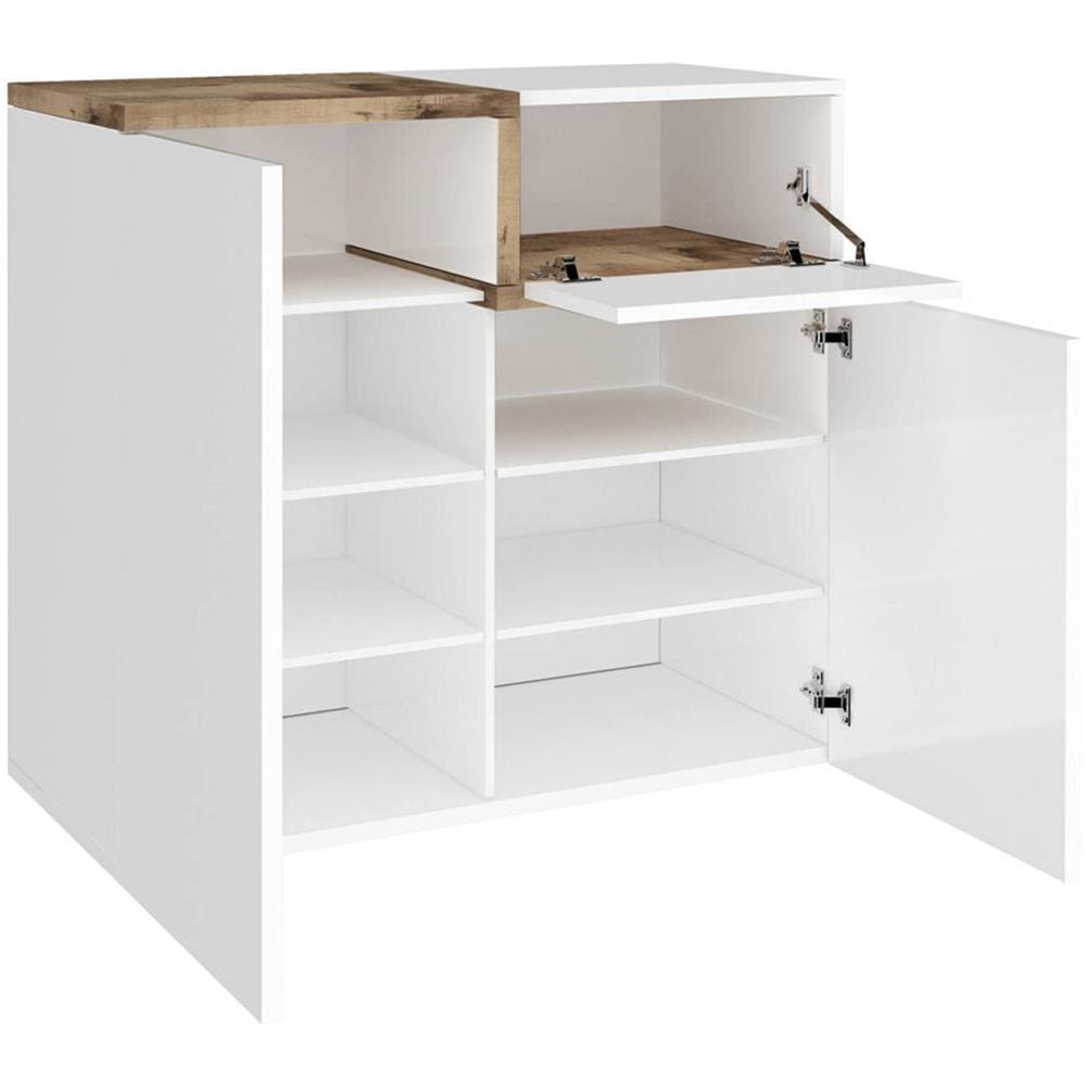 Scarpiera Ryan, Mobile Multiuso A 2 Ante E 1 Anta A Ribalta, Portascarpe Da Ingresso, 100% Made In Italy, Cm 80x40h80, Bianco Lucido E Acero - Foto 4