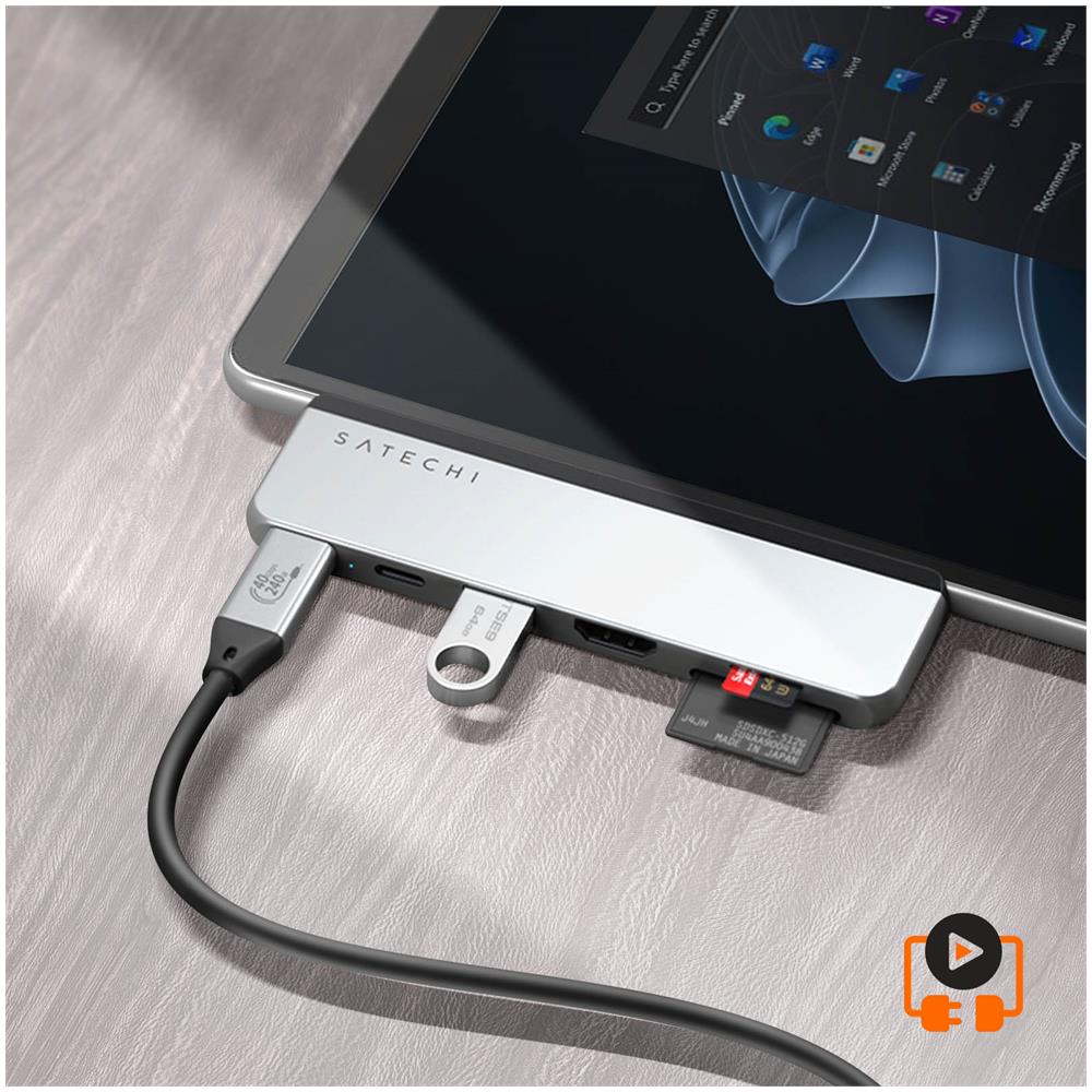 Hub Satechi Per Microsoft Surface Pro 9, Usb Usb-c Hdmi 4k Lettore Di Schede - Foto 2