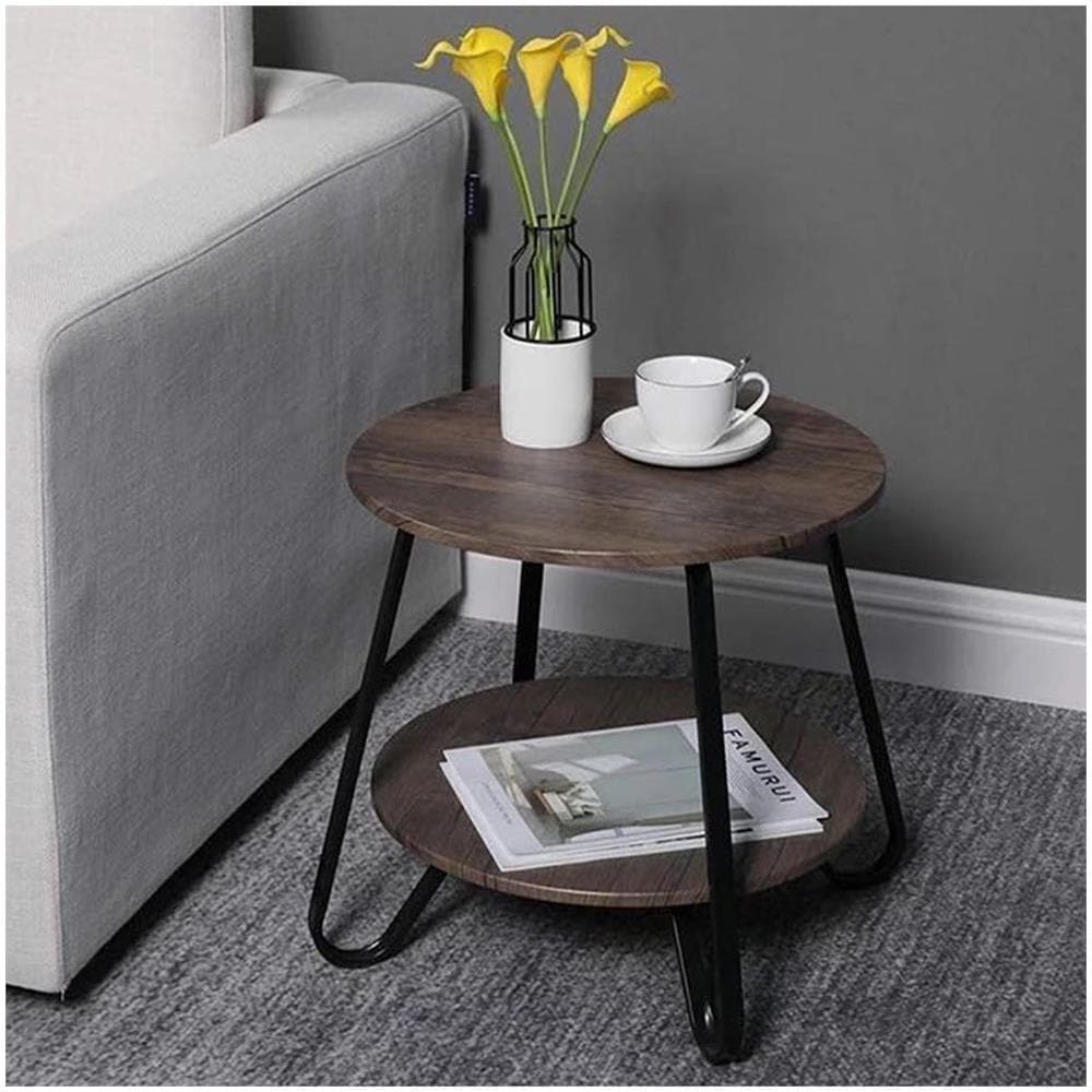 Tavolino Tavolo Moderno Design Rotondo con Struttura Nera Piano Noce Salvaspazio - Foto 2
