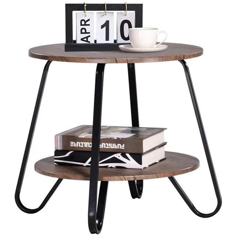 Tavolino Tavolo Moderno Design Rotondo con Struttura Nera Piano Noce Salvaspazio - Foto 1