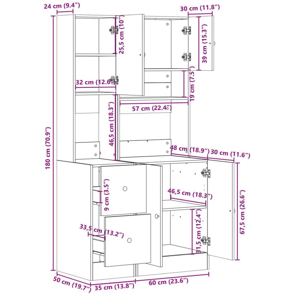 Mobile da Cucina Bianco 95x50x180 cm Legno Multistrato - Foto 10