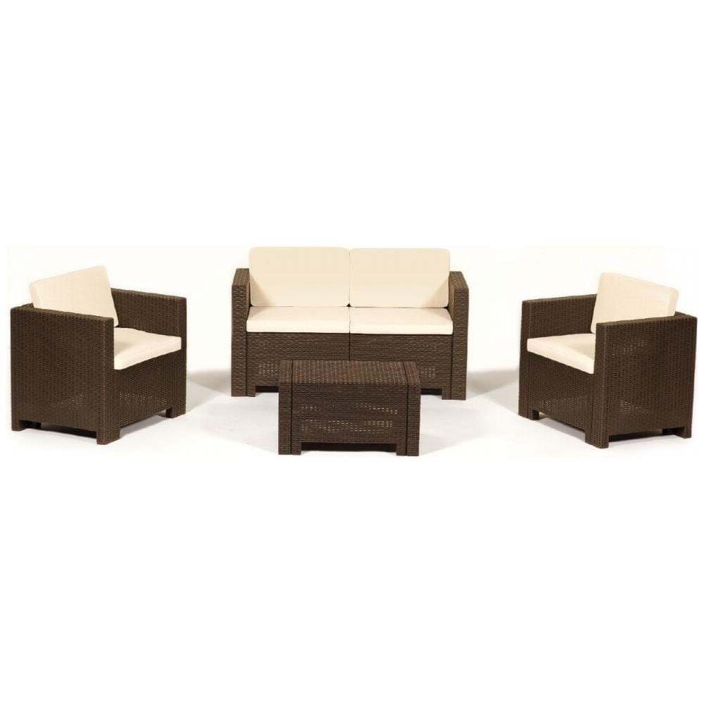 Salotto In Rattan 1 Divano + 2 Poltrone + 1 Tavolino + 8 Cuscini - Marrone - Foto 4