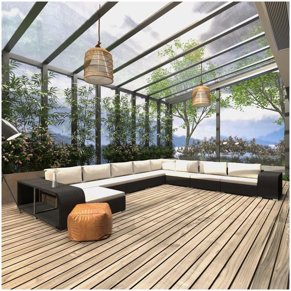 Set Divani Da Giardino 11 Pz Con Cuscini In Polyrattan Nero - Foto 1