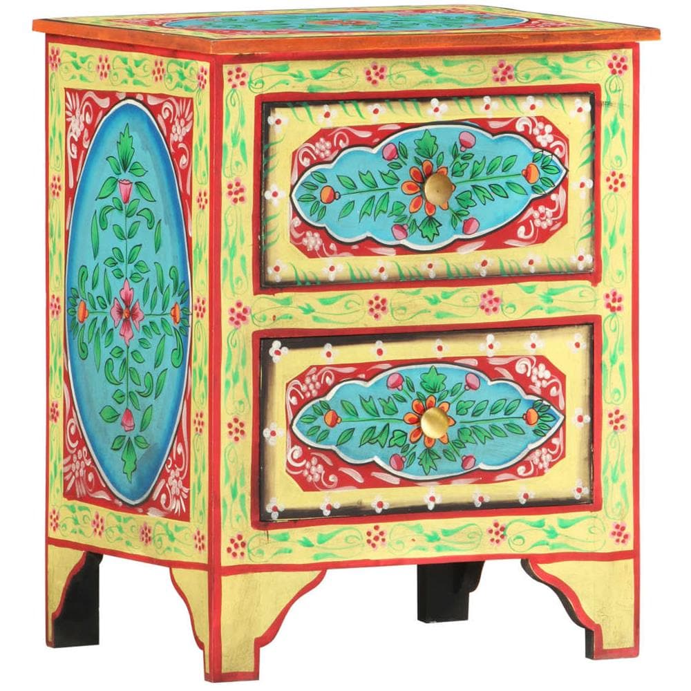 Comodino Dipinto A Mano 40x30x50 Cm In Legno Massello Di Mango - Foto 1
