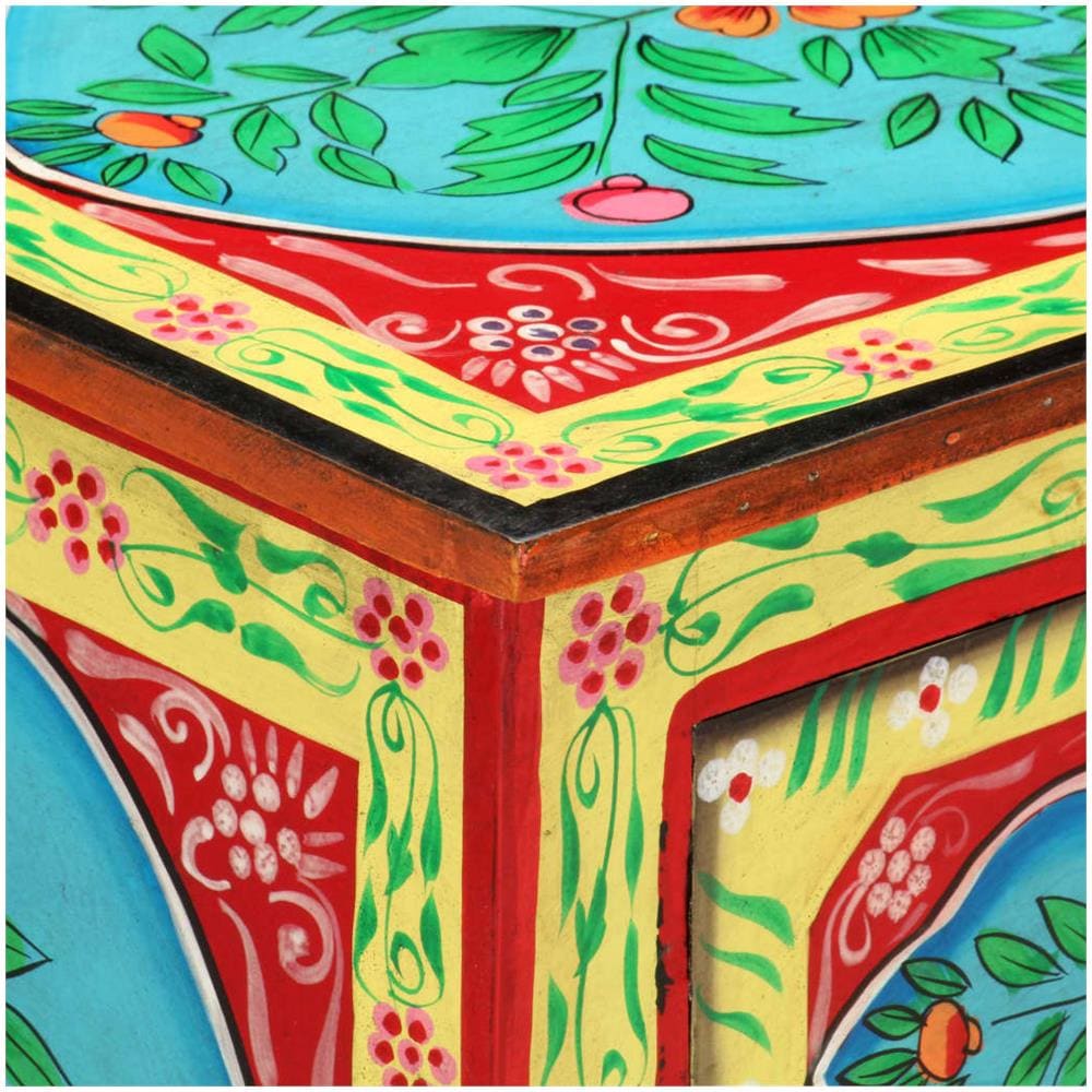 Comodino Dipinto A Mano 40x30x50 Cm In Legno Massello Di Mango - Foto 2