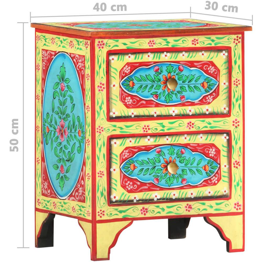 Comodino Dipinto A Mano 40x30x50 Cm In Legno Massello Di Mango - Foto 8