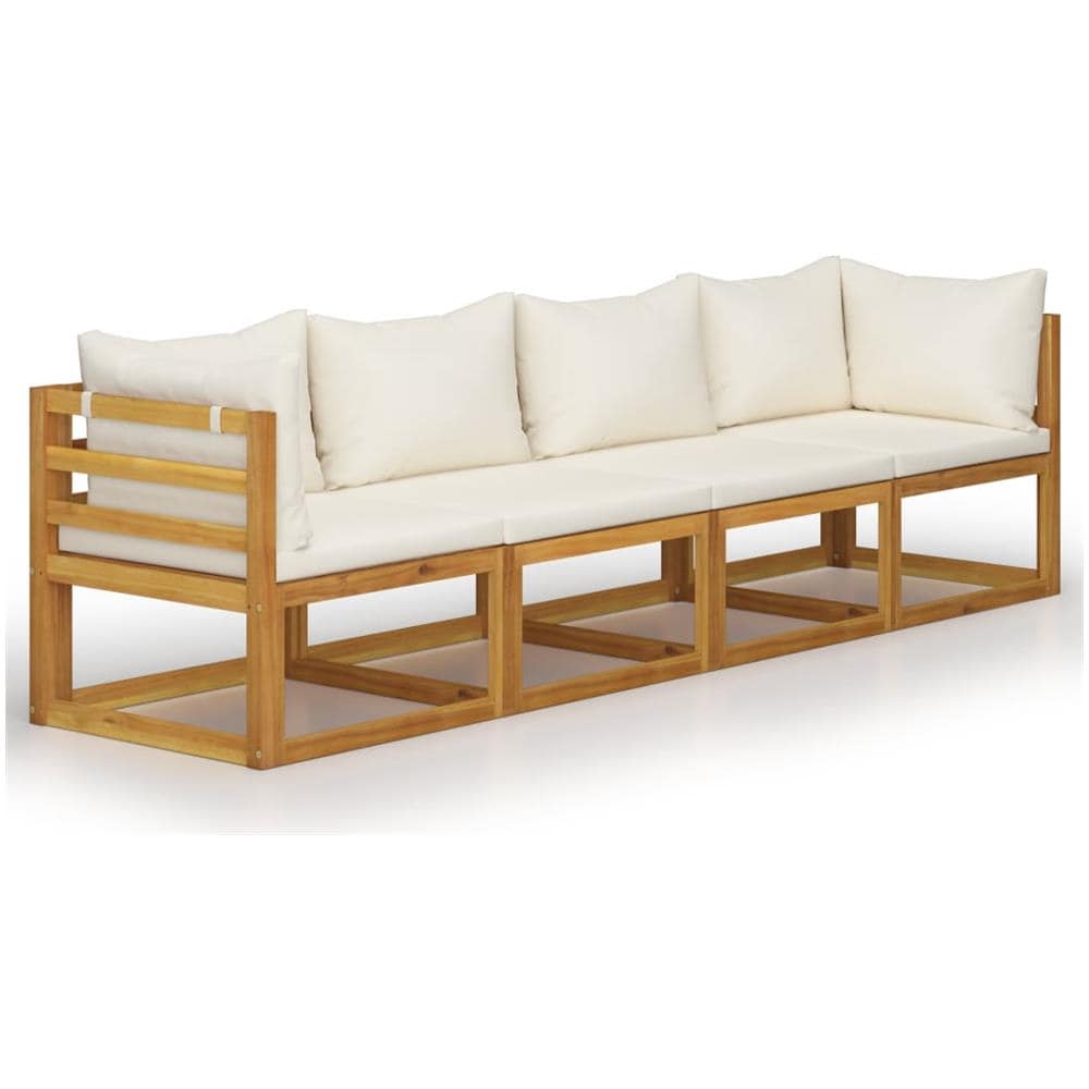 Divano da Giardino a 4 Posti con Cuscino Crema Massello Acacia - Foto 1