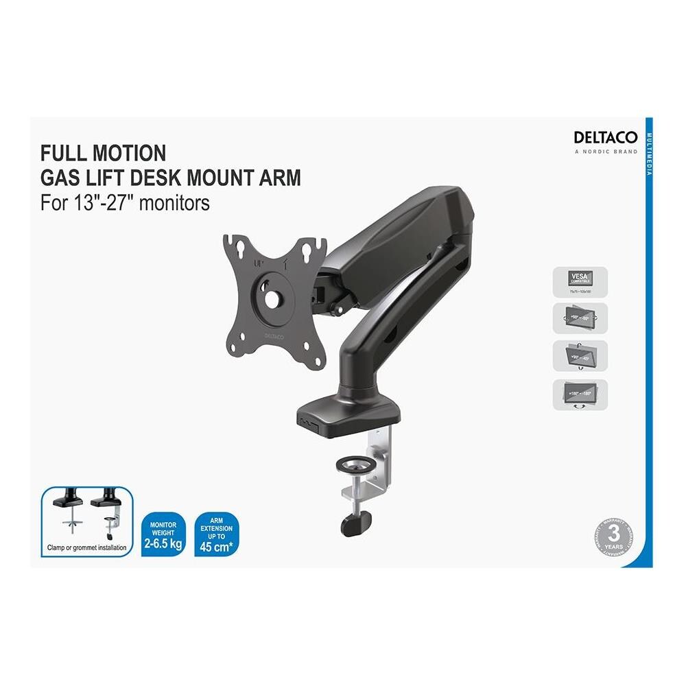 Supporto Per Monitor, 13-27 "", Alimentazione A Gas, Vesa, Tre Assi, Nero - Foto 2