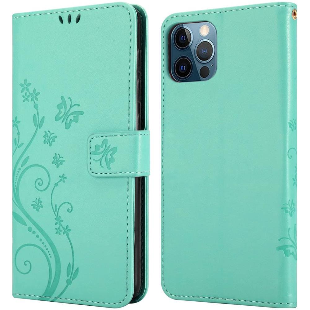 Cadorabo Custodia Compatibile Con Apple Iphone 12 / Iphone 12 Pro (6,1"" Zoll) In Turchese Fiore - Coperchio Protettivo In Design Floreale Con Chiusura Magnetica, Funzione Stand E Slot Per Carte - Foto 8