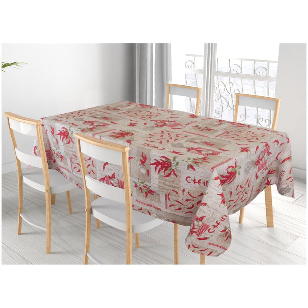 Tovaglia Cucina Copritavolo 100% Cotone Made Italy Disegno Peperoncino Rp 140x140 Peperoncino - Foto 1