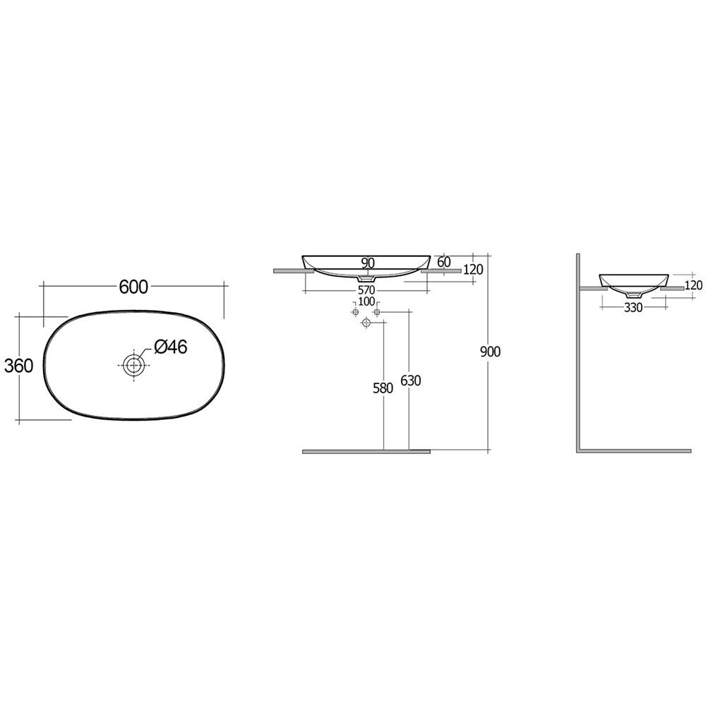 Lavabo Incasso Ovale Allungato Senza Foro 60x36 Cm, Bianco - Foto 5