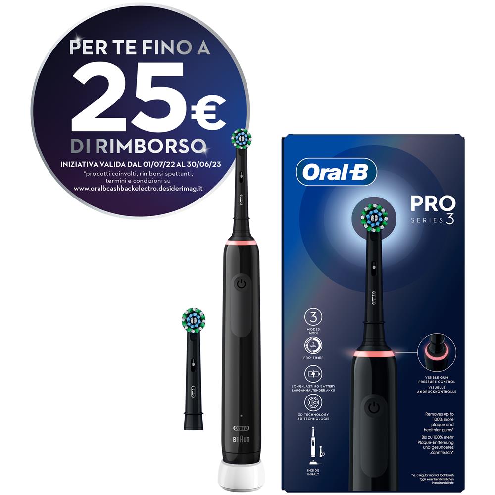 Spazzolino Elettrico Ricaricabile Pro 3 3000 con Sensore di Pressione Luminoso Batteria a Lunga Durata 2 Testine Cross Action Colore Nero - Foto 2