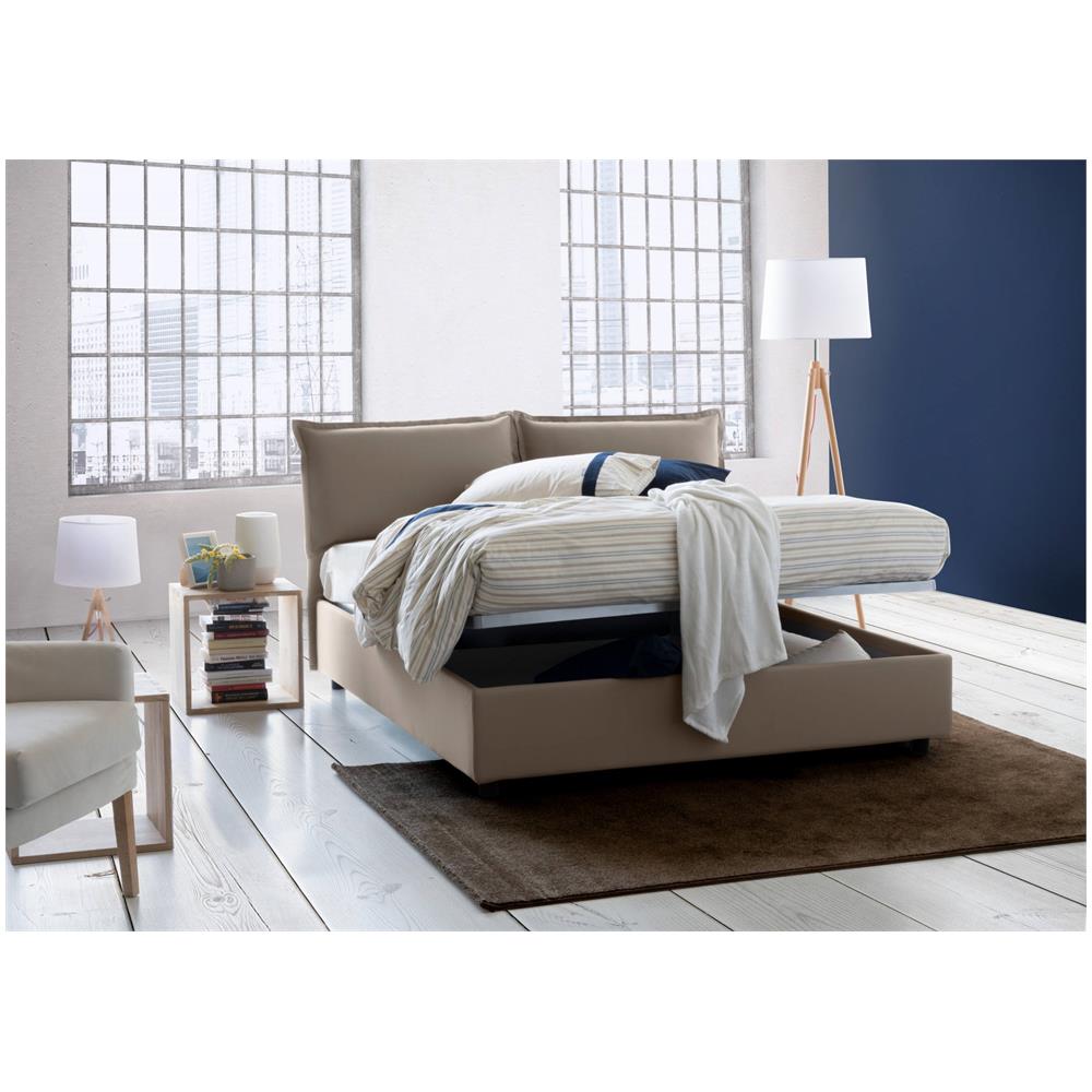 Letto Matrimoniale Agnese, Letto Contenitore Con Rivestimento In Tessuto, 100% Made In Italy, Apertura Frontale, Adatto Per Materasso Cm 140x190, Tortora - Foto 2