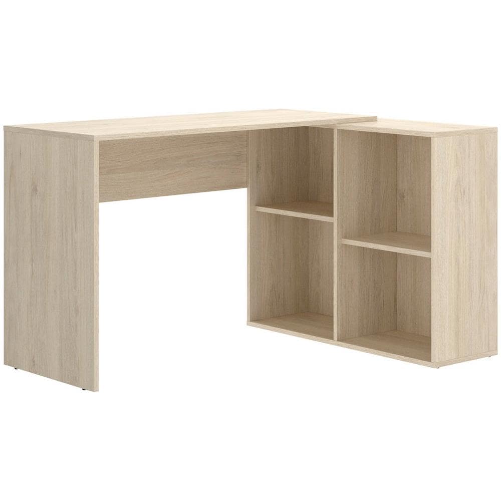 Scrivania Mulaz, Scrittoio Multiposizione Da Ufficio O Cameretta, Tavolo Da Studio Angolare Con Scaffali, 121x96h74 Cm, Rovere - Foto 2
