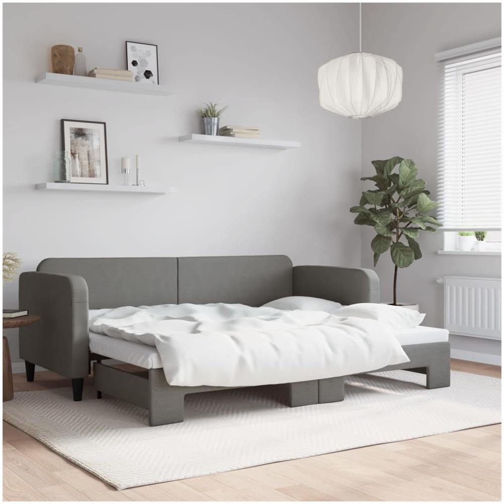 Divano Letto Con Letto Estraibile Grigio Scuro 80x200 Tessuto - Foto 1