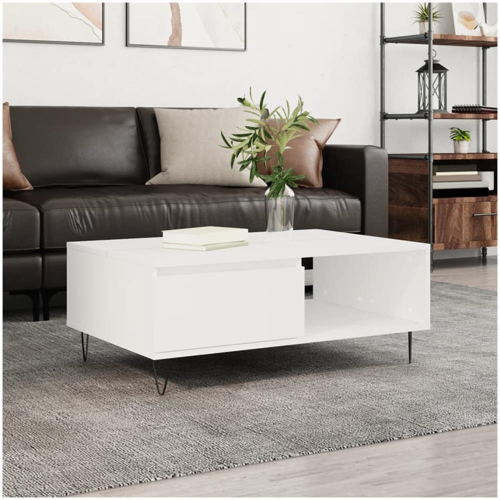 Tavolino Da Salotto Bianco 90x60x35 Cm In Legno Multistrato - Foto 1