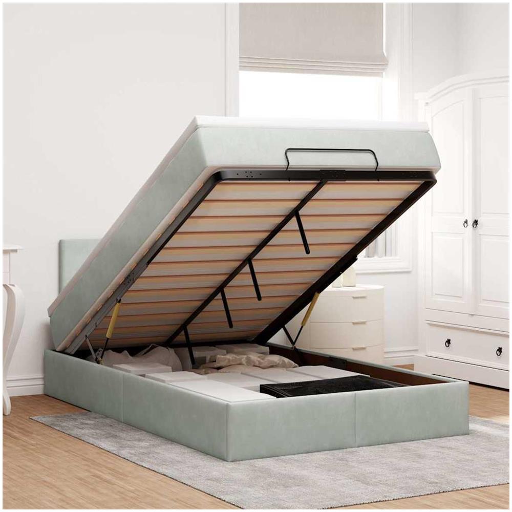 Struttura Letto Pouf con Materasso 120x200 cm Velluto - Foto 2