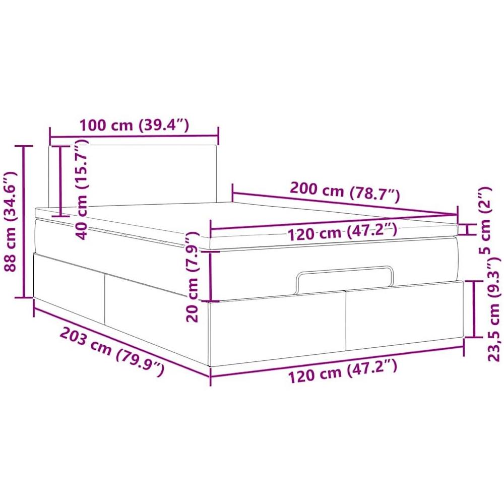 Struttura Letto Pouf con Materasso 120x200 cm Velluto - Foto 10