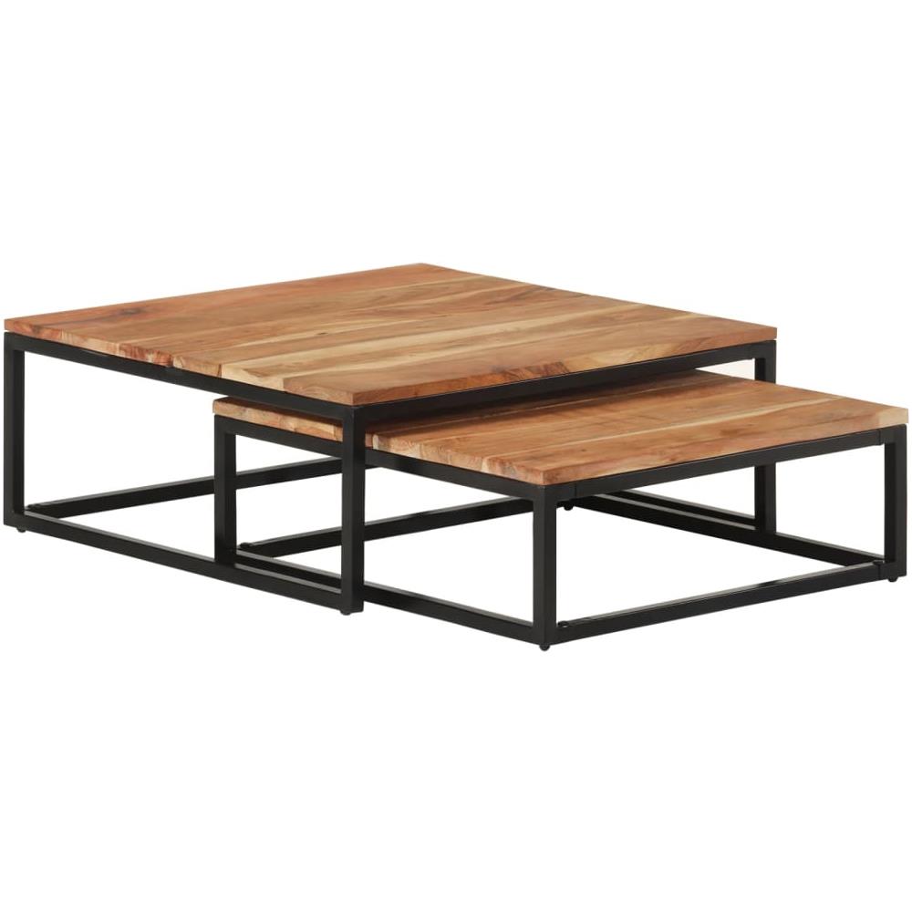Tavolini Da Salotto Impilabili 2 Pz Legno Massello Di Acacia - Foto 2