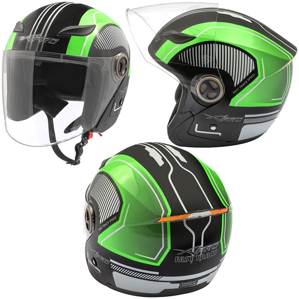 Casco Jet Moto Scooter Visiera Trasparente Ece 22-05 Certificato City Verde Xs - Foto 9