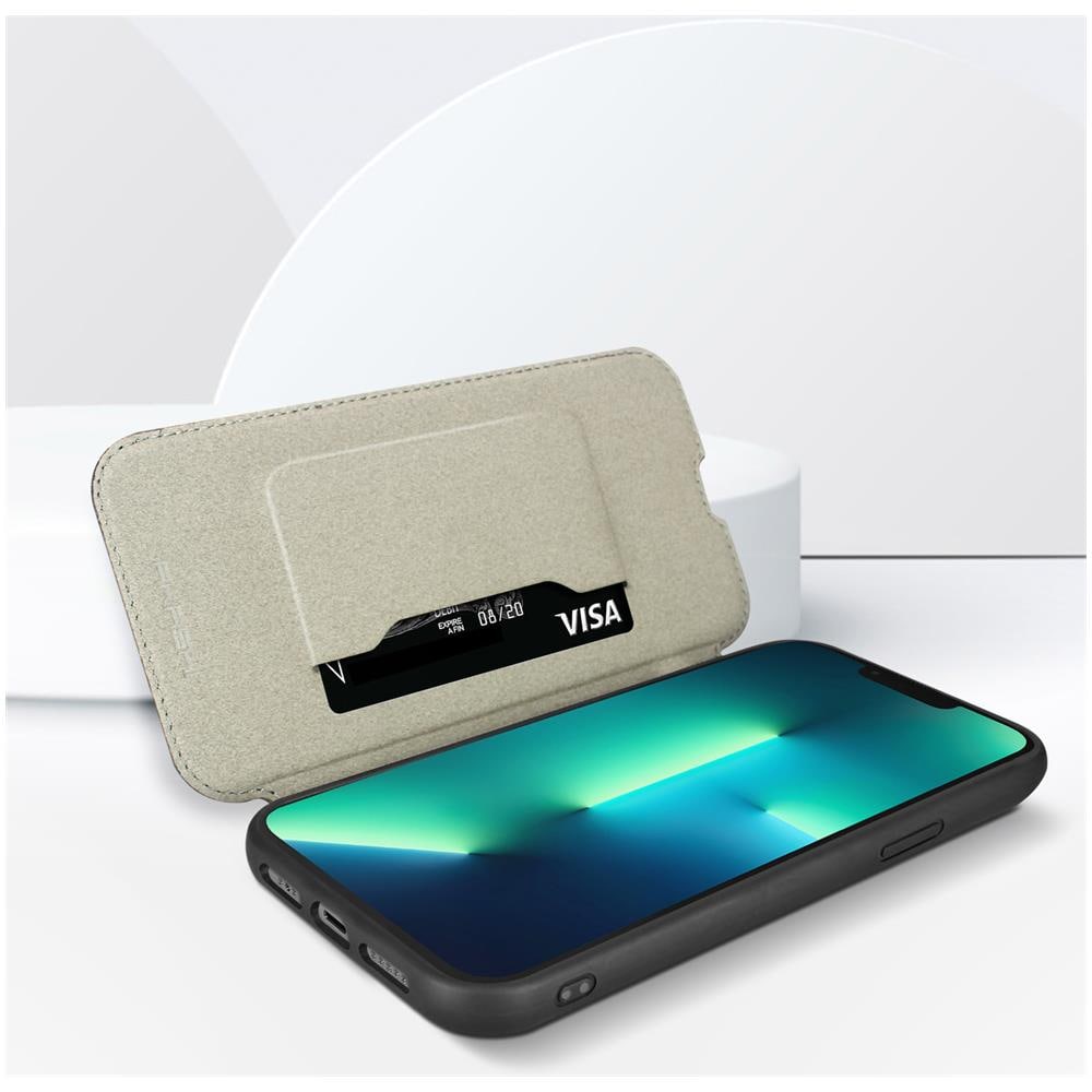 Custodia Iphone 13 Pro Max Vera Pelle Porta-carte Supporto Video Nera - Foto 5