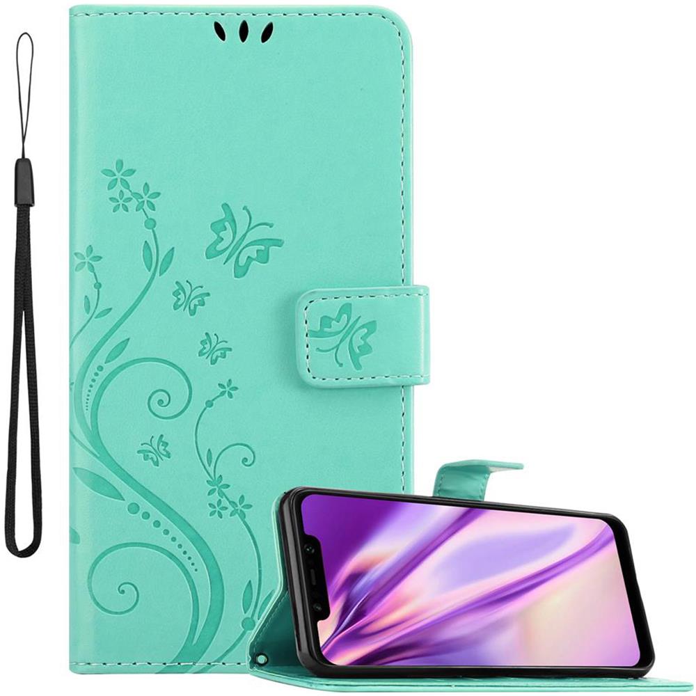 Custodia Compatibile Con Xiaomi Pocophone F1 In Turchese Fiore - Coperchio Protettivo In Design Floreale Con Chiusura Magnetica, Funzione Stand E Slot Per Carte - Foto 1