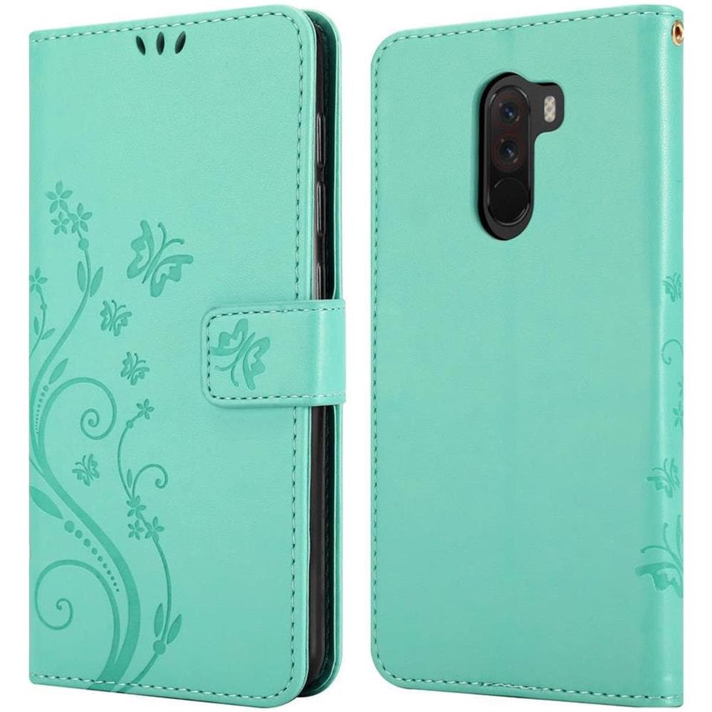 Custodia Compatibile Con Xiaomi Pocophone F1 In Turchese Fiore - Coperchio Protettivo In Design Floreale Con Chiusura Magnetica, Funzione Stand E Slot Per Carte - Foto 8