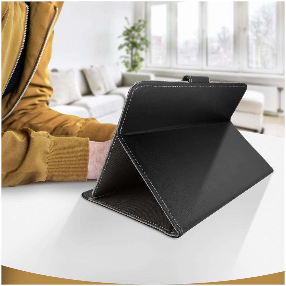 Custodia Universale Tablet 10 Pollici Similpelle Funzione Supporto Video Nera - Foto 2