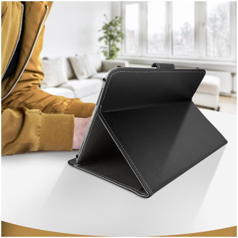 Custodia Universale Tablet 10 Pollici Similpelle Funzione Supporto Video Nera - Foto 6