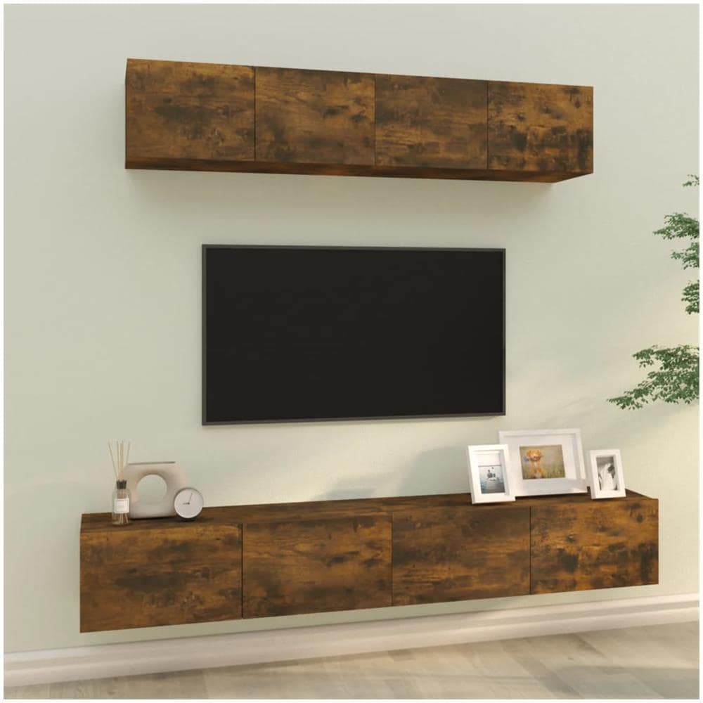Set Di Mobili Porta Tv 4 Pz Rovere Fumo In Legno Multistrato - Foto 1