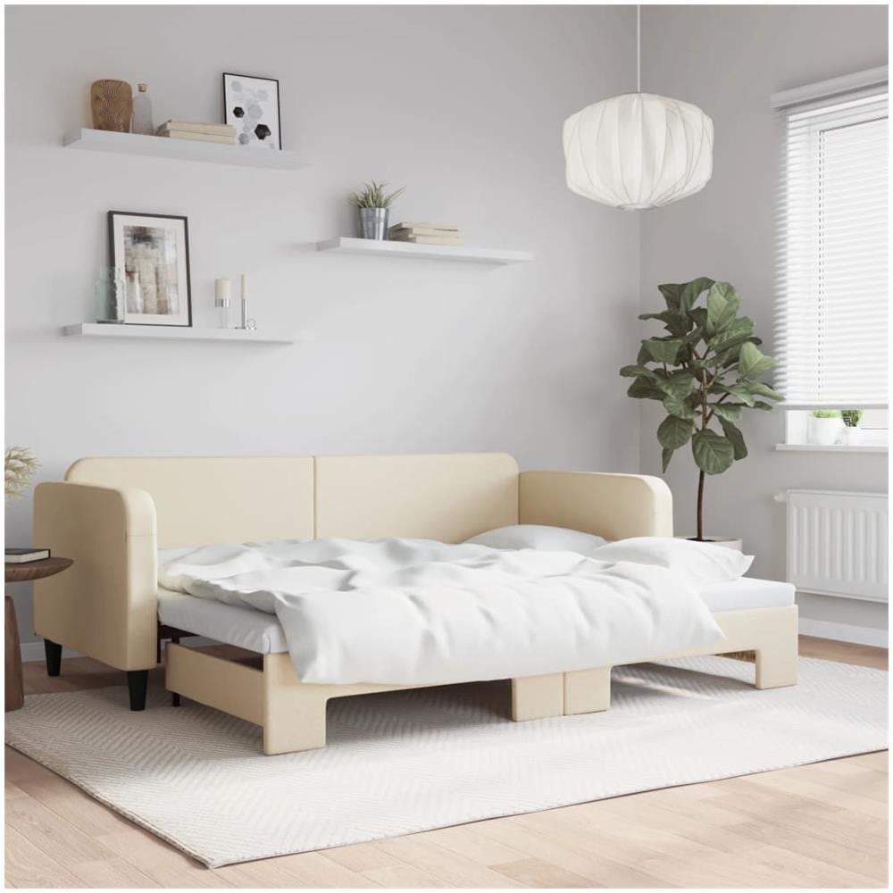 Divano Letto Con Letto Estraibile Crema 80x200 Cm Tessuto - Foto 1