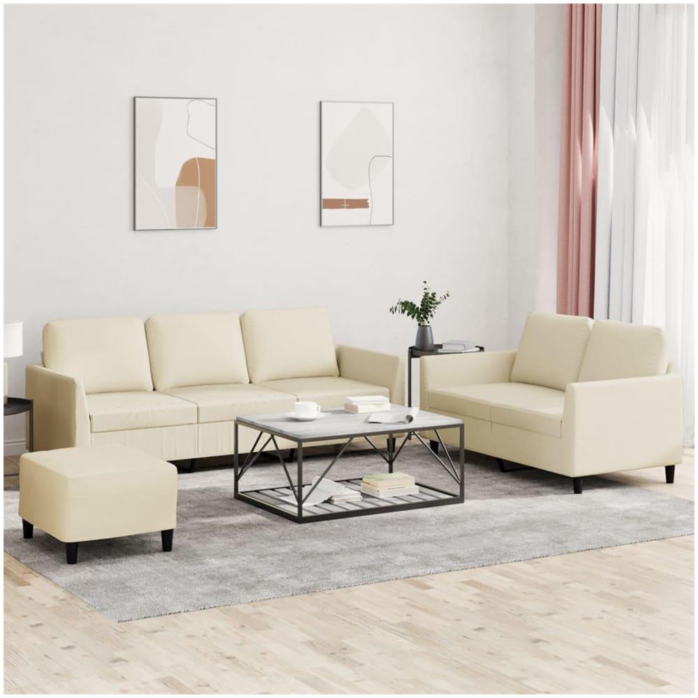 Set di Divani 3 pz con Cuscini crema in Similpelle - Foto 2