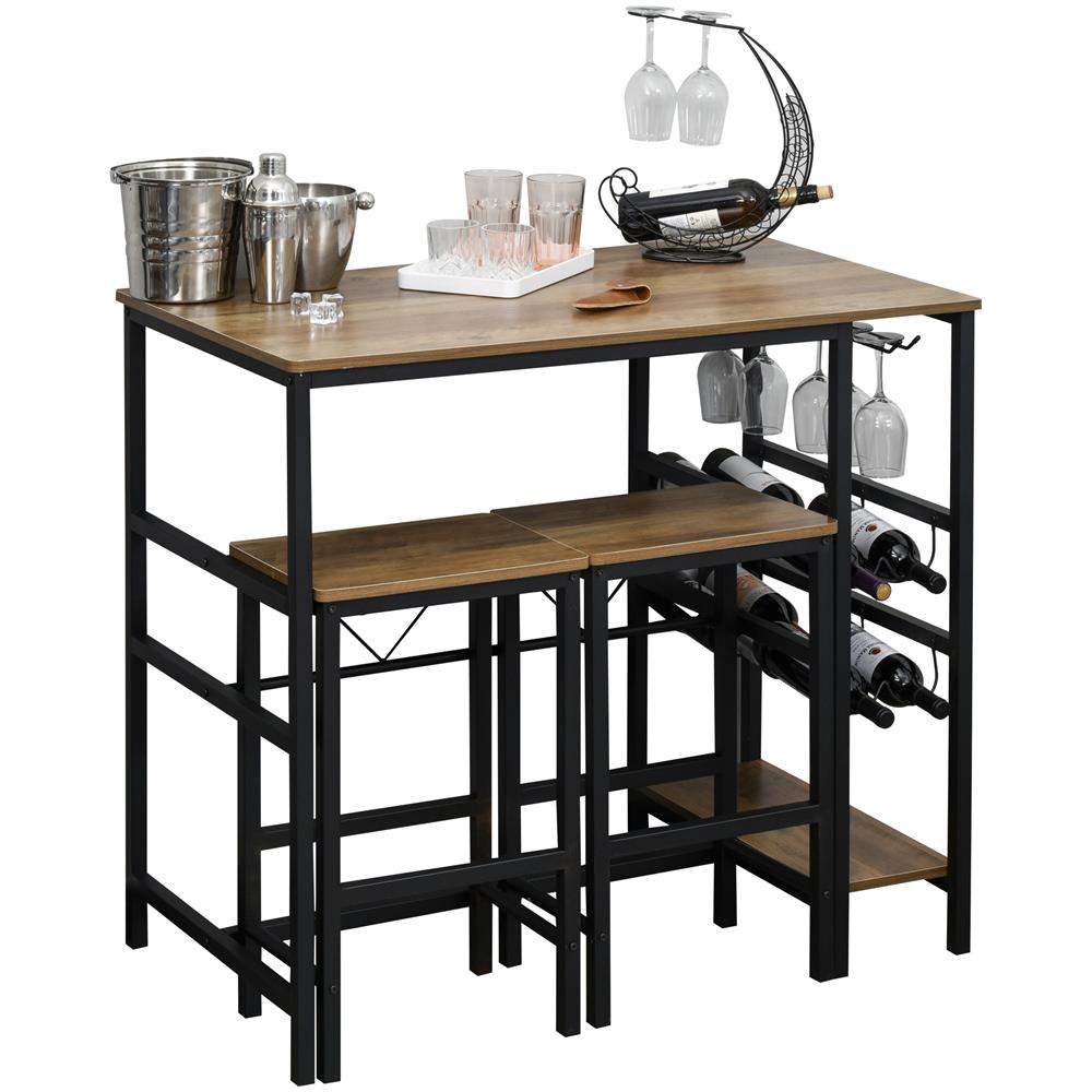 Set Tavolo E 2 Sgabelli HOMCOM Stile Industriale | Legno E Acciaio | Salva Spazio | Per Cucina E Soggiorno - Foto 6