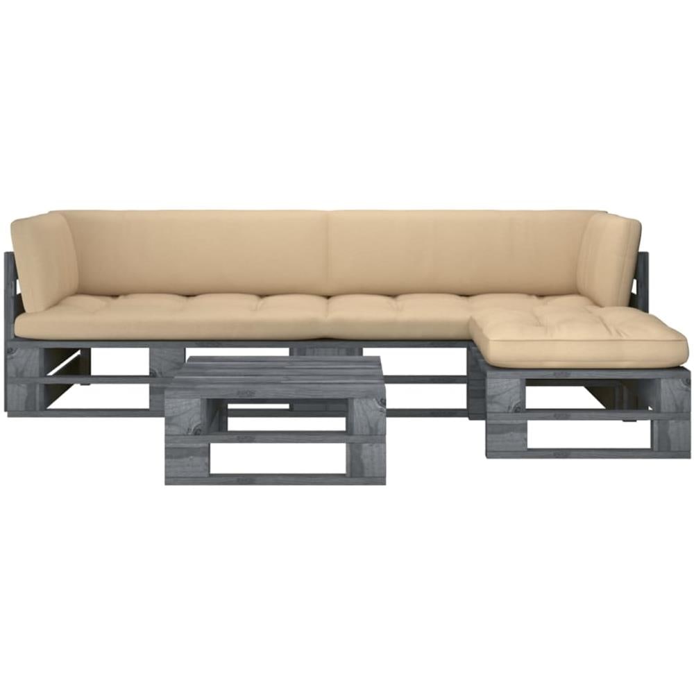 Set Divani a Pallet e Cuscini 4 pz in Pino Impregnato Grigio - Foto 1